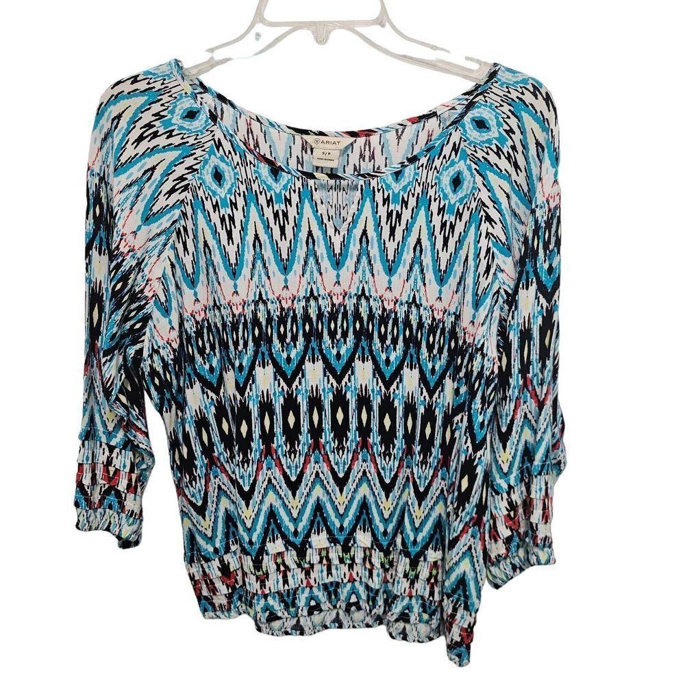 Ariat Mid Sleeve Blouse Women's Small Multicolor Western‎ Geometric Pattern